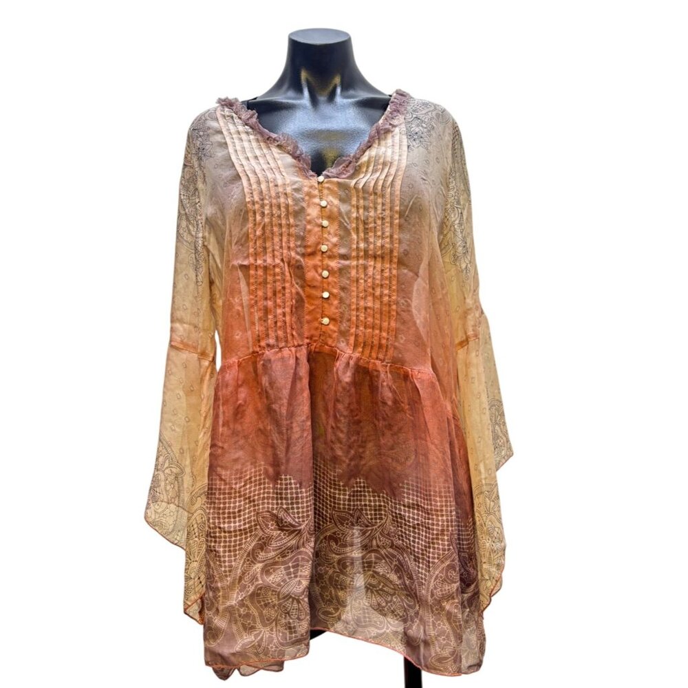 4 Love And Liberty Womens Silk Blouse Rose & Purple Floral Button Front L